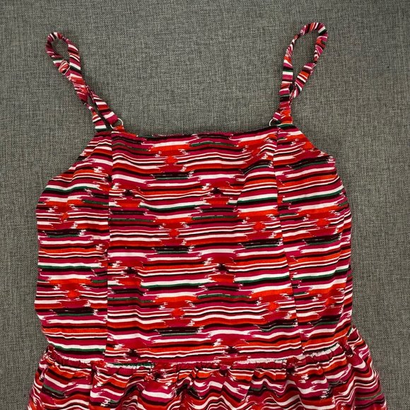 LOFT‎ Sundress Spaghetti Straps  Ruffled Mini Dress Sz 6 Red Orange Green White - Picture 5 of 16